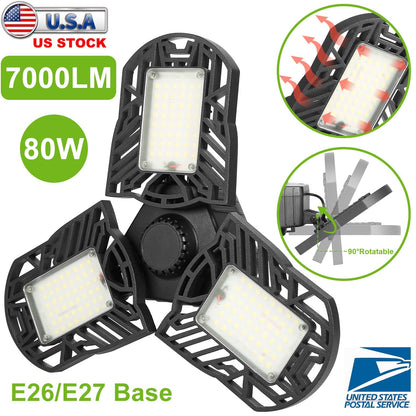 LED Garage Light, iMounTEK E26/E27 80W 7000LM 6500K Garage Ceiling Light Deformable Workshop Lamp Die Cast Aluminum LED Ceiling Light Bulbs with 3 Adj