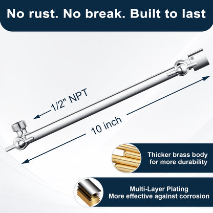 Solid Brass Shower Arm Extension, Adjustable Height & Angle, 5", 10", 14" & 15" Options