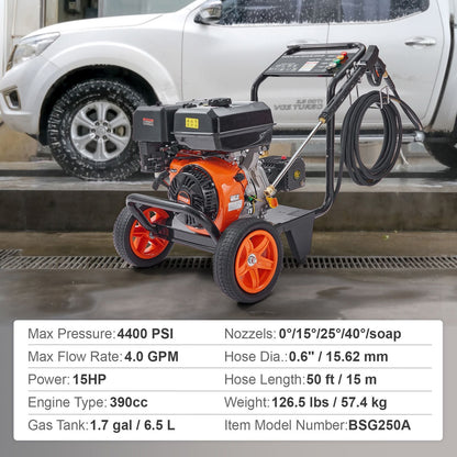 Gas Pressure Washer 4400 PSI 4.0 GPM Spray Gun and Extension Wand