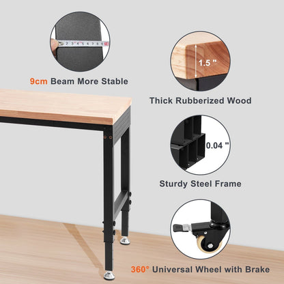Adjustable Workbench 72" L X 25" with 28-39.5" Adjustable Heights & 3000 LBS Load Capacity