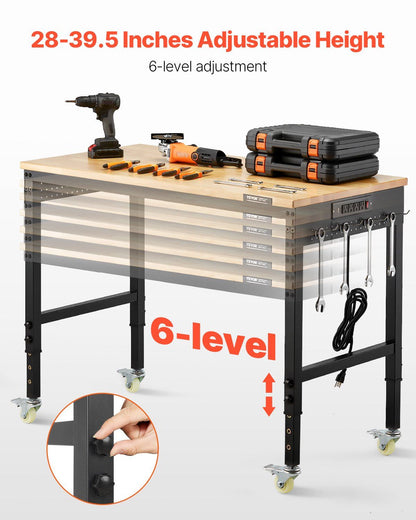 48-Inch Adjustable Workbench 2000 lbs Load with Power Outlet