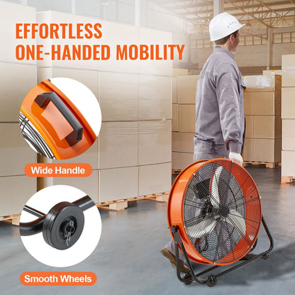High Velocity 24 Inch Drum Fan Heavy Duty Commercial 3-Speed 8600CFM