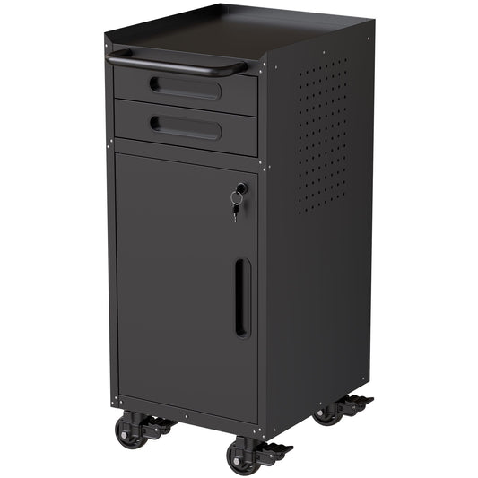 34.3" Narrow Rolling Tool Cabinet Garage Storage with Lockable Door Slim Metal Organizer