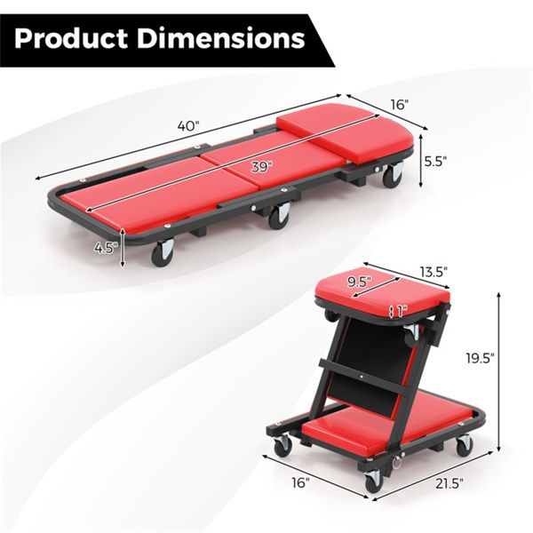 Foldable Garage Creeper with Padded Seat