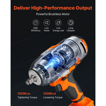 1/2 in Cordless Impact Wrench High Torque 20V Electric Impact Wrench Brushless Motor