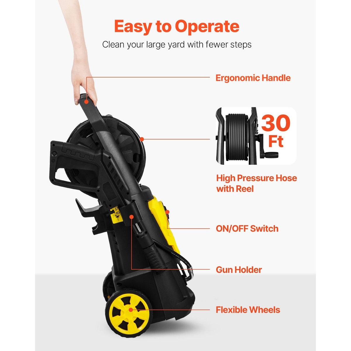 Electric Pressure Washer 2000 PSI Max. 1.76 GPM Power Washer w/ 30 ft Hose
