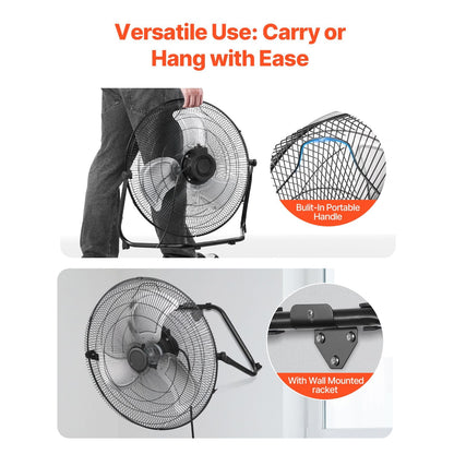 3 Speed High Velocity Heavy Duty 20 Inch Industrial Fan 4800 CFM Airflow Large Metal Fan