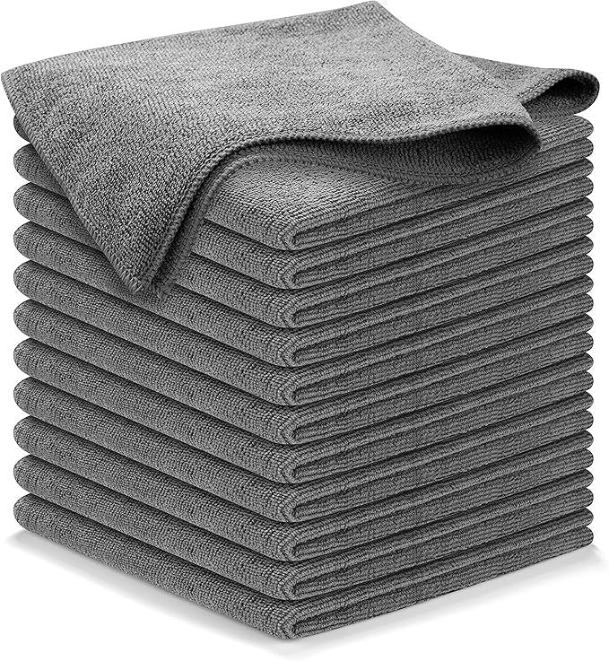 Microfiber Cleaning Cloth Grey - 12 Pcs Ultra Absorbent Microfiber Towel