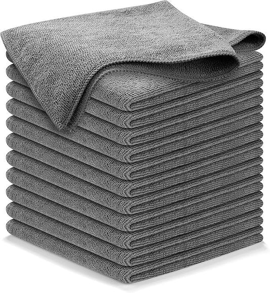 Microfiber Cleaning Cloth Grey - 12 Pcs Ultra Absorbent Microfiber Towel
