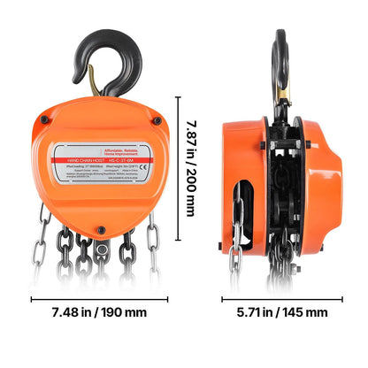 Heavy Duty Hand Chain Hoist 3 Ton 6600 lbs Capacity with Upgraded G80 Galvanized Chain 20 ft Lifting Height