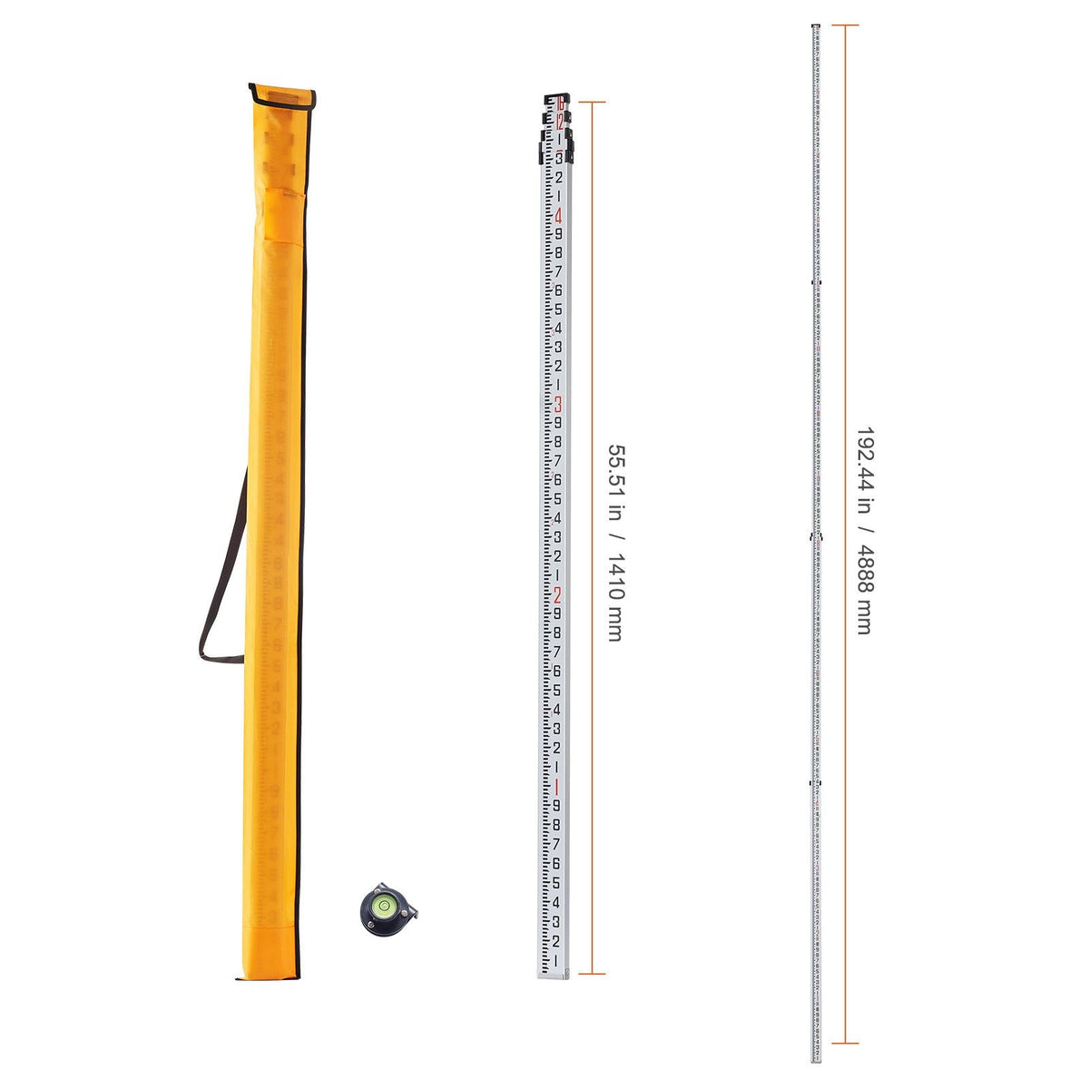 Aluminum Grade Rod 16-Feet/10ths Telescopic Measuring Double-Sided Scale 1/10ft Leveling Rod Stick