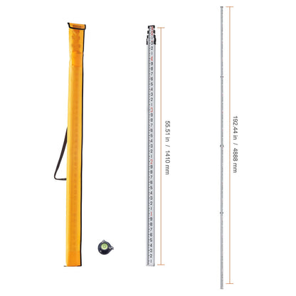 Aluminum Grade Rod 16-Feet/10ths Telescopic Measuring Double-Sided Scale 1/10ft Leveling Rod Stick
