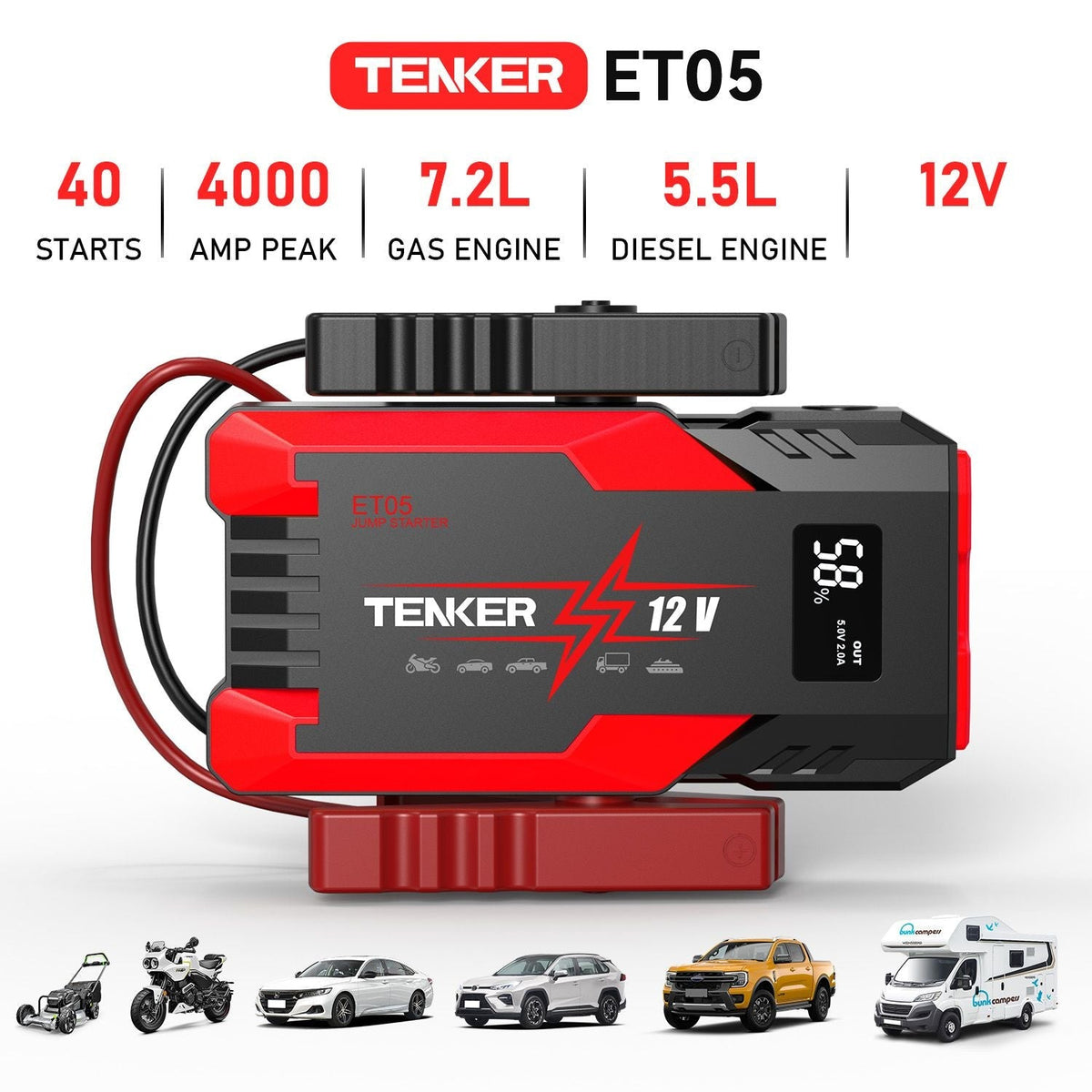 4000 AMP PEAK Car Jump Starter Power Bank 12V Battery Charger with LCD Display