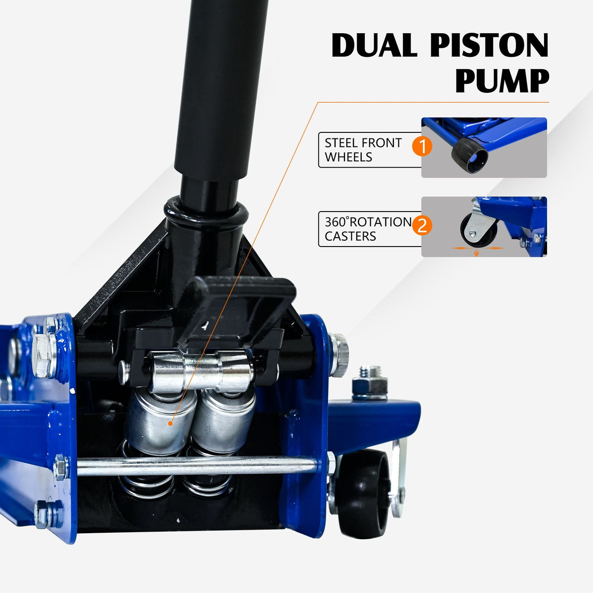 3T Heavy Duty Horizontal Double Pump Floor Jack Dual Piston Quick Lift 3 Ton (6,600 lb) Capacity