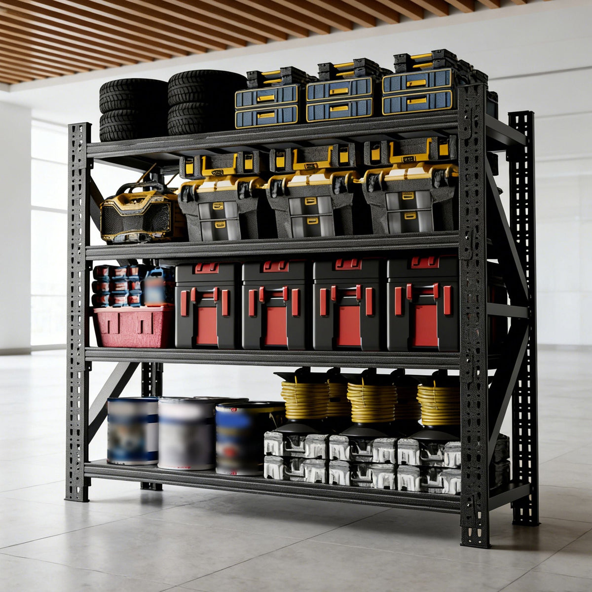 5000 lbs Heavy Duty Garage Shelving 4-Shelf Adjustable Metal Storage Unit (63"H x 67"W x 23.7"D) Industrial Shelving