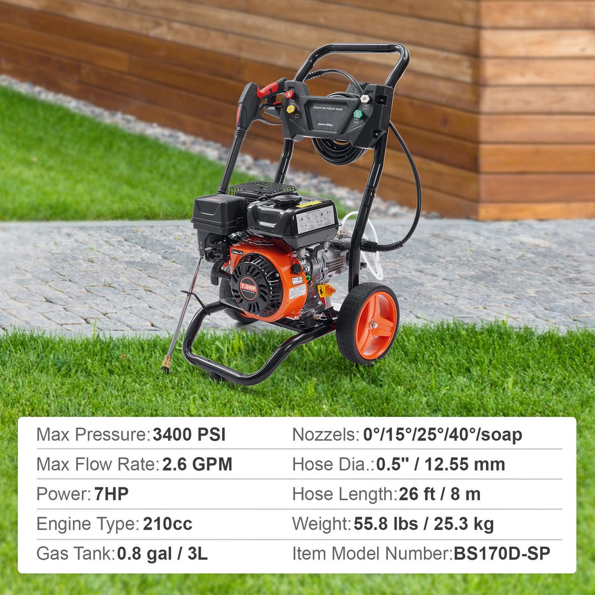 Gas Pressure Washer 3400 PSI 2.6 GPM Aluminum Pump Spray Gun and Extension Wand