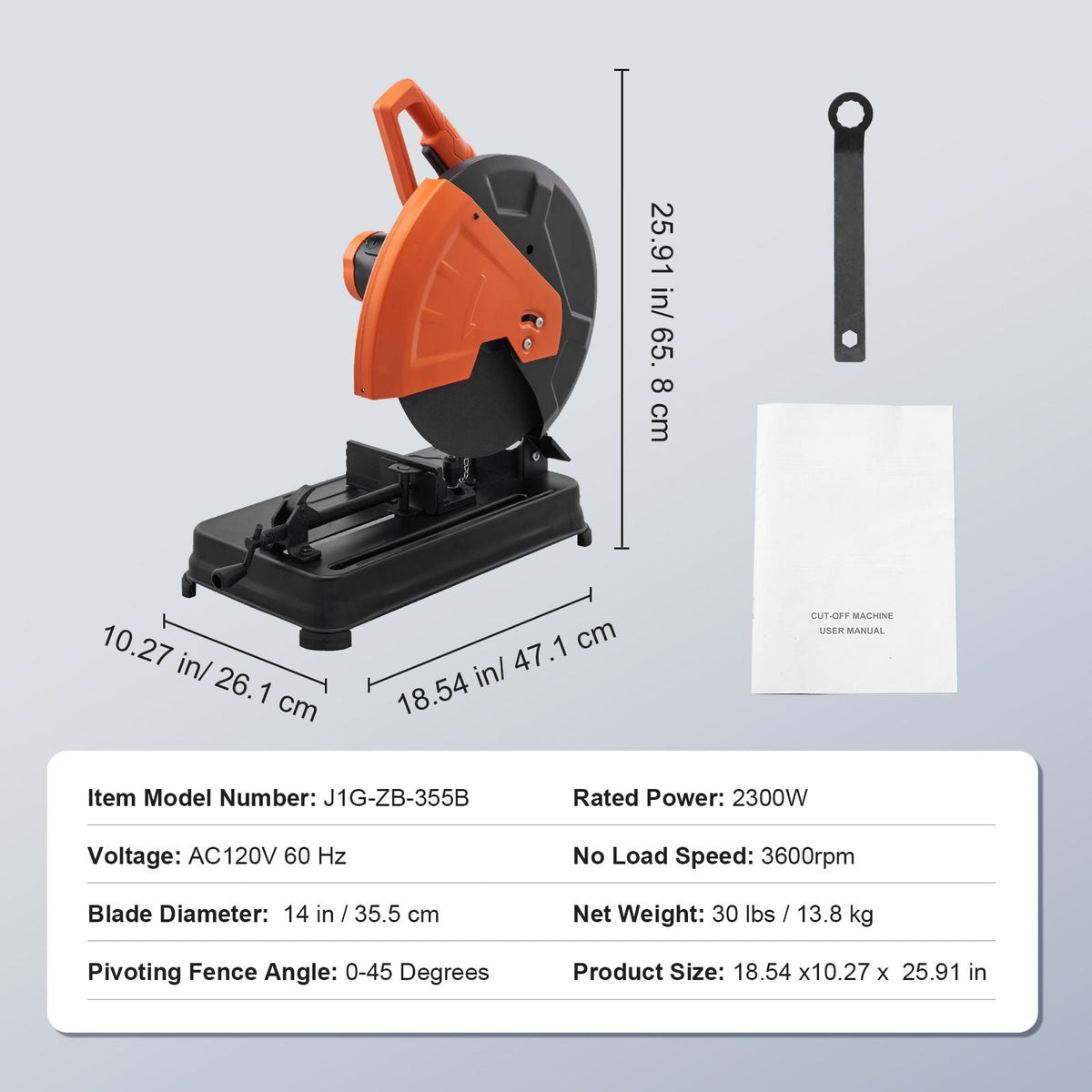 Abrasive Chop Saw 14"/355mm Blade Diameter Cut Off Saw, 0-45° Adjustable Angle Miter Saw
