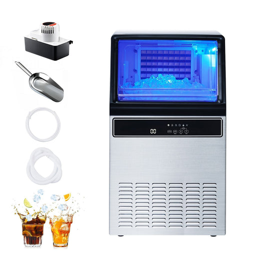 Commercial Ice Maker Machine with Pump 130Lbs/24H with 33Lbs Storage Freestanding & Under Counter Ice Maker