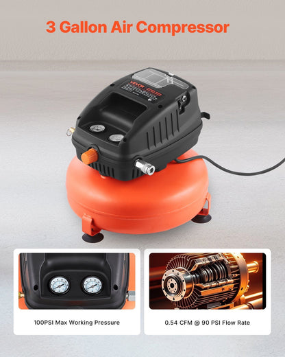 3 Gallon Portable Pancake Air Compressor & 100PSI Working Pressure