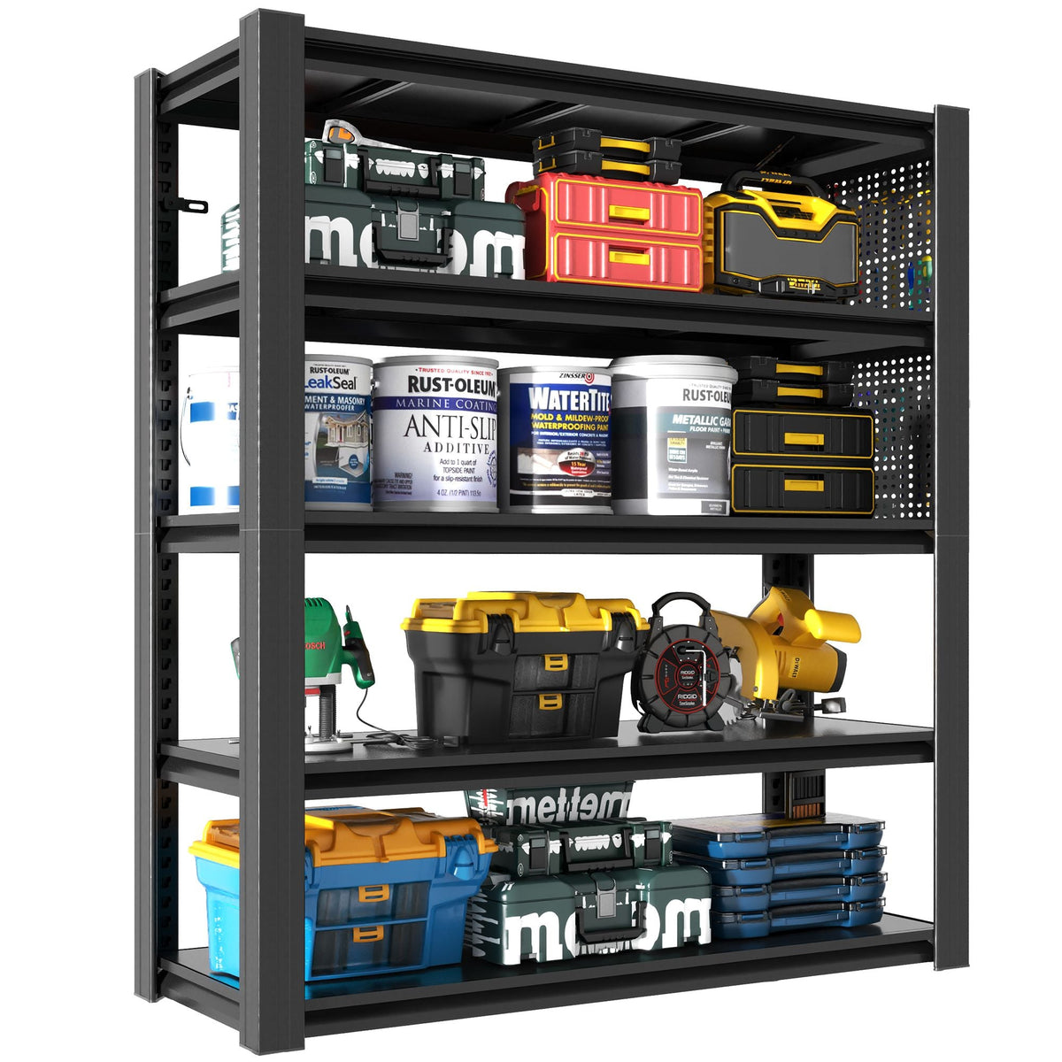 72"H 5-Tier Adjustable Heavy-Duty Shelving with Pegboard Industrial Storage Rack for Garage 23.6"D x 47.2"W x 72"H