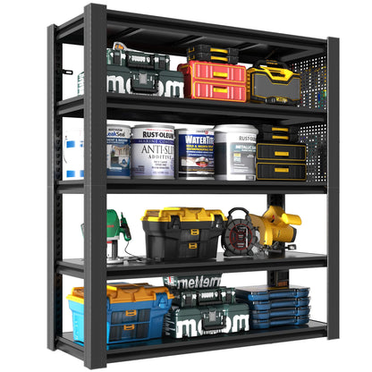 72"H 5-Tier Adjustable Heavy-Duty Shelving with Pegboard Industrial Storage Rack for Garage 23.6"D x 47.2"W x 72"H