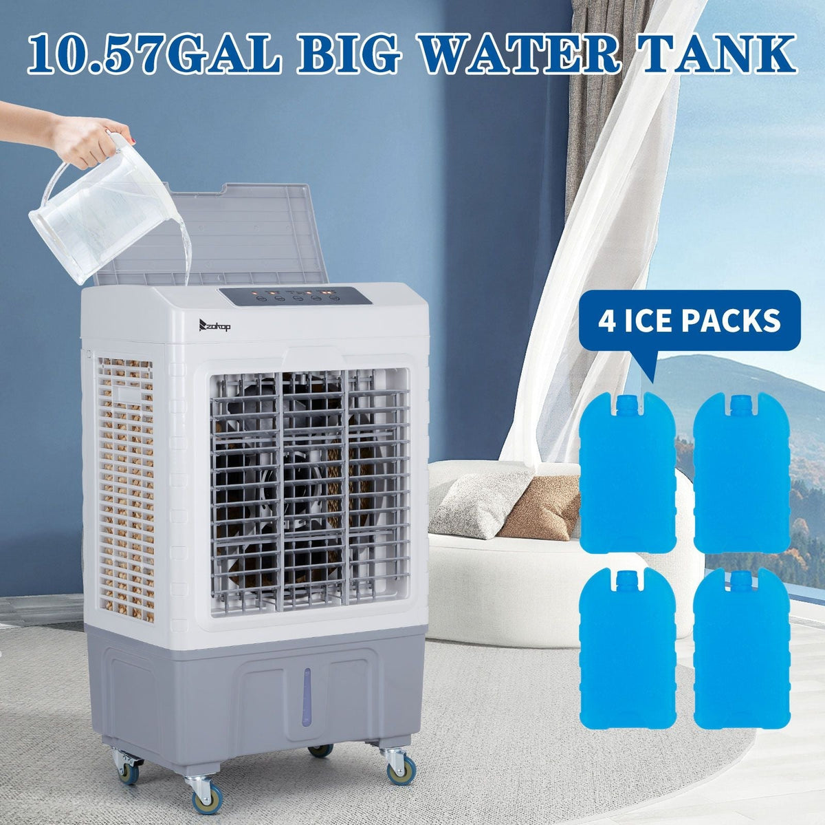 3 in 1 Portable Evaporative Cooler 2647CFM Personal Air Cooler with remote control Large Water Tank