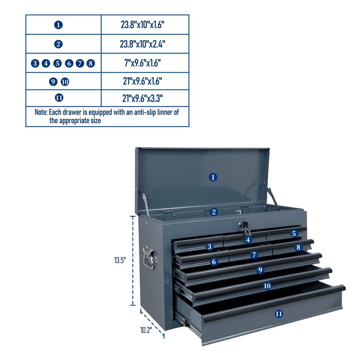 Heavy Duty Metal Tool Box 24-inch Portable Metal Tool Box with 9 Drawers
