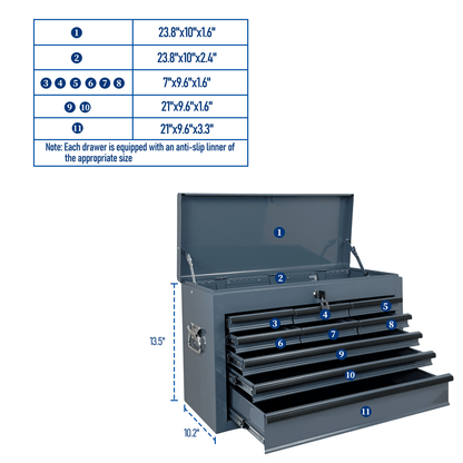 Heavy Duty Metal Tool Box 24-inch Portable Metal Tool Box with 9 Drawers