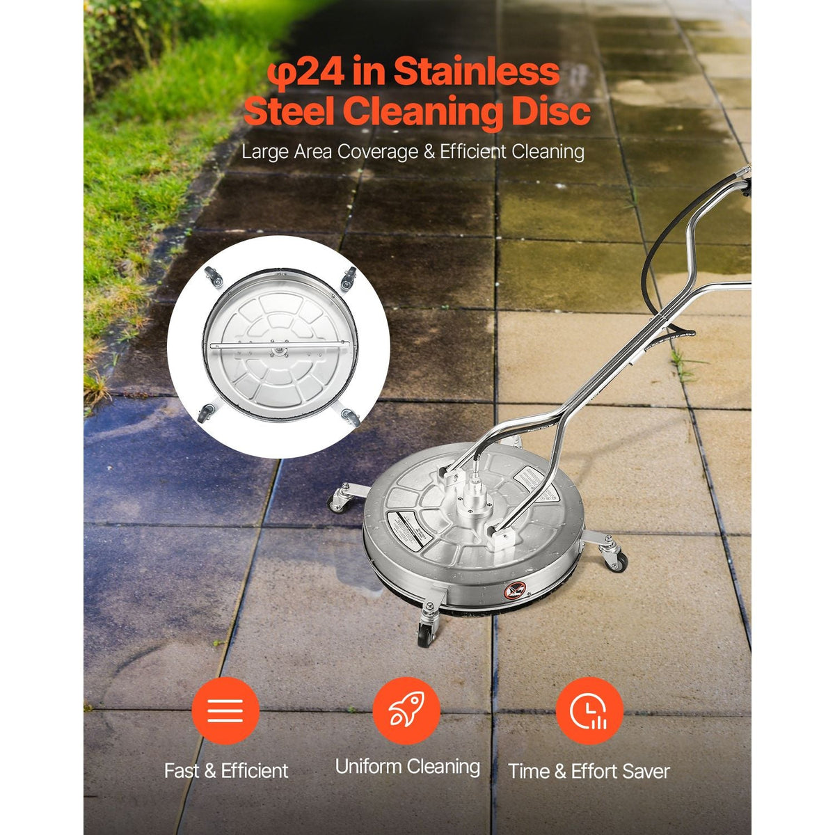 24" Pressure Washer Surface Cleaner Stainless Steel Pressure Washer 4000 Max PSI