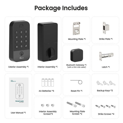 Smart WiFi Door Lock with Bluetooth Gateway, Fingerprint & Keypad Keyless Entry Deadbolt, App Remote Control, Auto Lock, Voice Control Compatible with Alexa, for Front Door