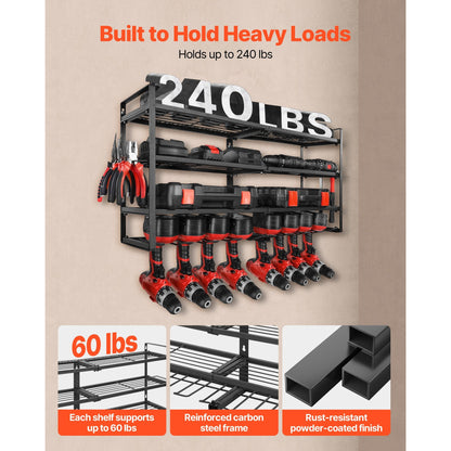 Power Tool Organizer Wall Mount Storage Rack with 8 Drill Holders Garage Tool Organizer
