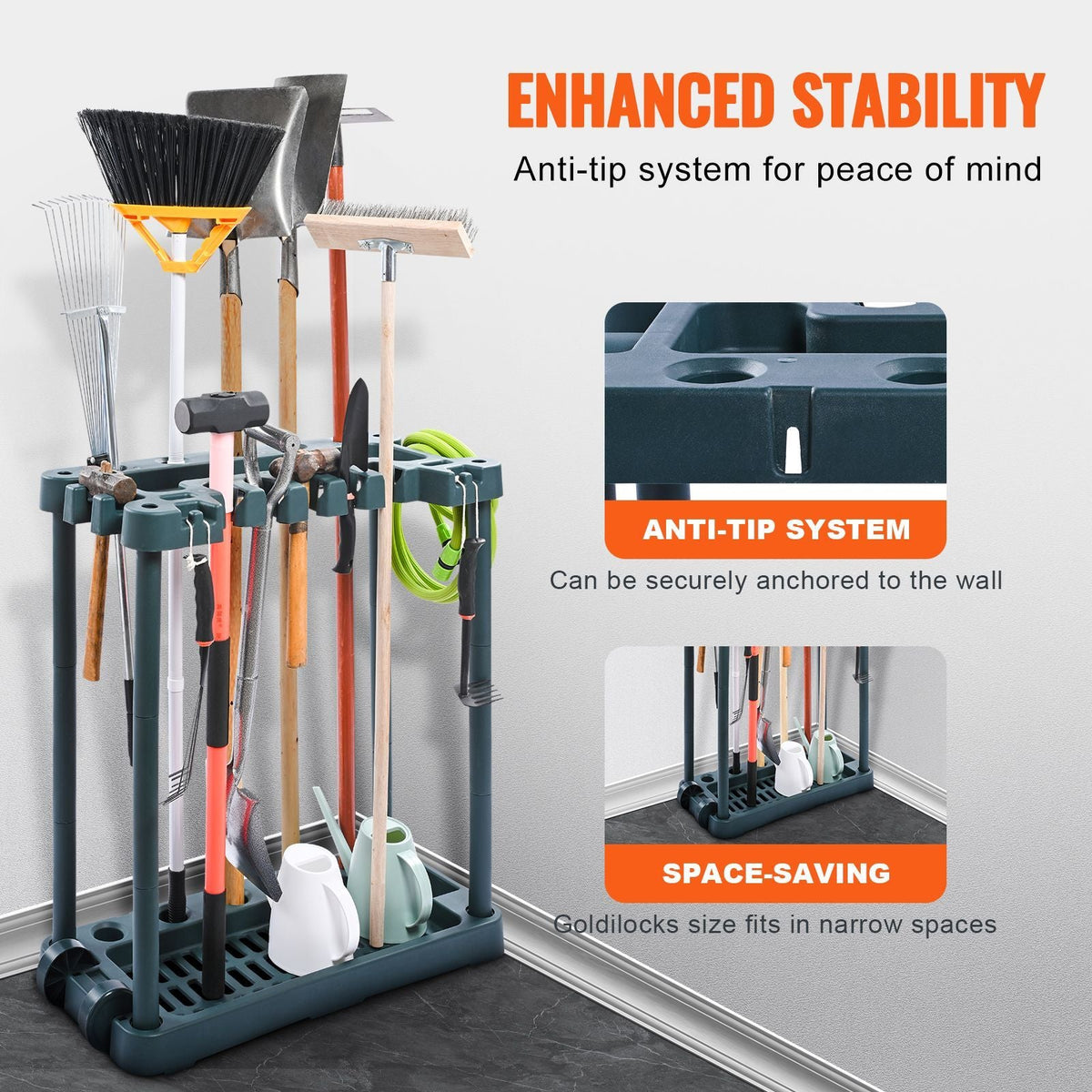 Garden Tool Organizer 10 Slots Yard Tool Rack for Garage Organization and Storage