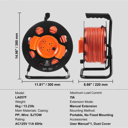 Extension Cord Reel 100FT with 4 Outlets and Dust Cover Heavy Duty 14AWG Power Cord