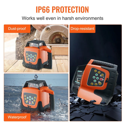 Laser Level 2000ft 360 Degree Self Leveling Green Cross Line Laser 5 Rotation Speeds & 4 Scanning Angles Adjustment IP66 Waterproof Remote Control Manual Self-leveling Mode Battery Included