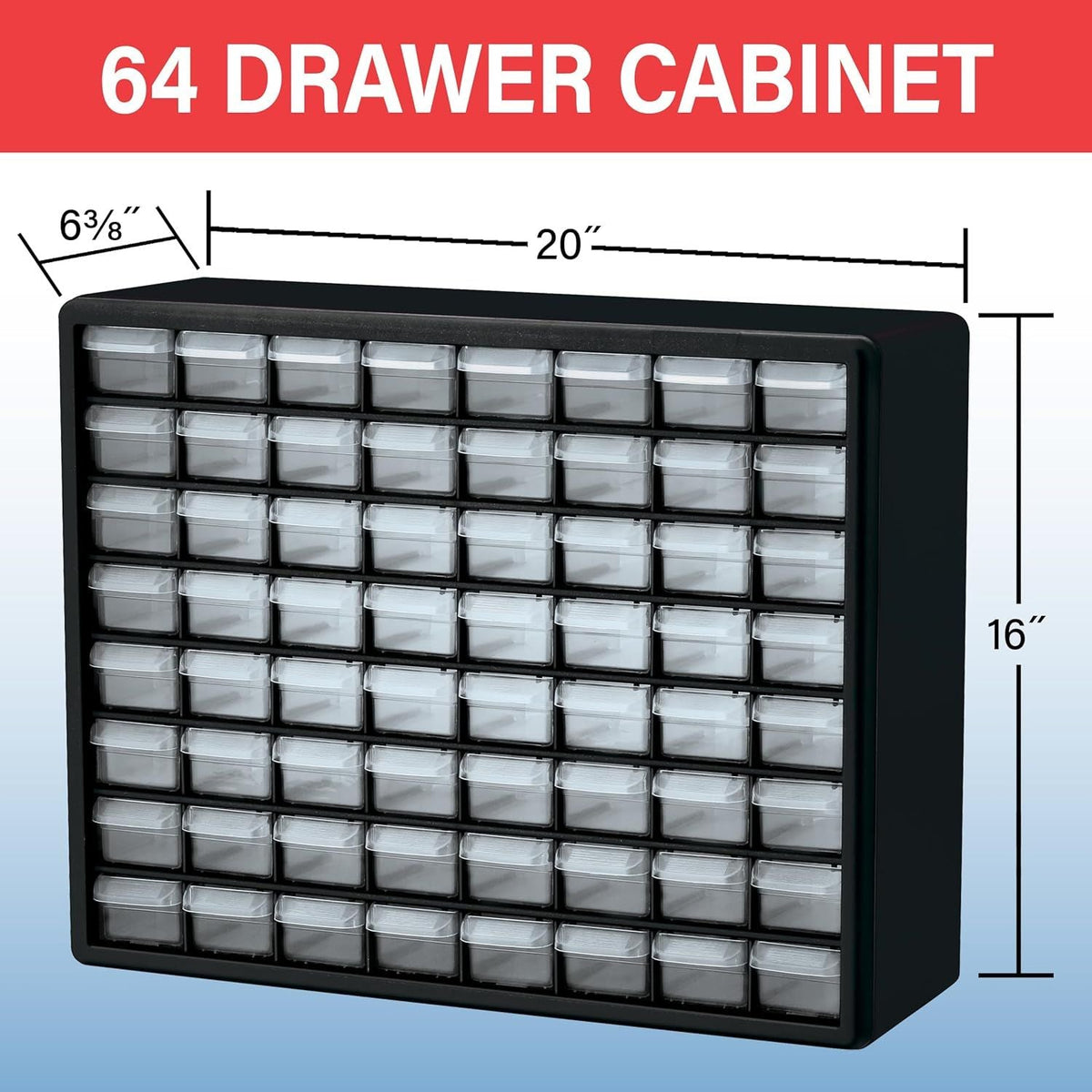 Plastic Drawer Storage Cabinet for Garage Organization 20" W x 6" D x 16" H, Black