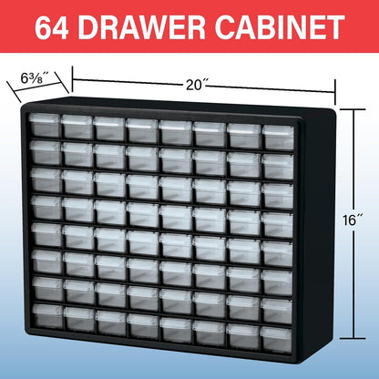 Plastic Drawer Storage Cabinet for Garage Organization 20" W x 6" D x 16" H, Black