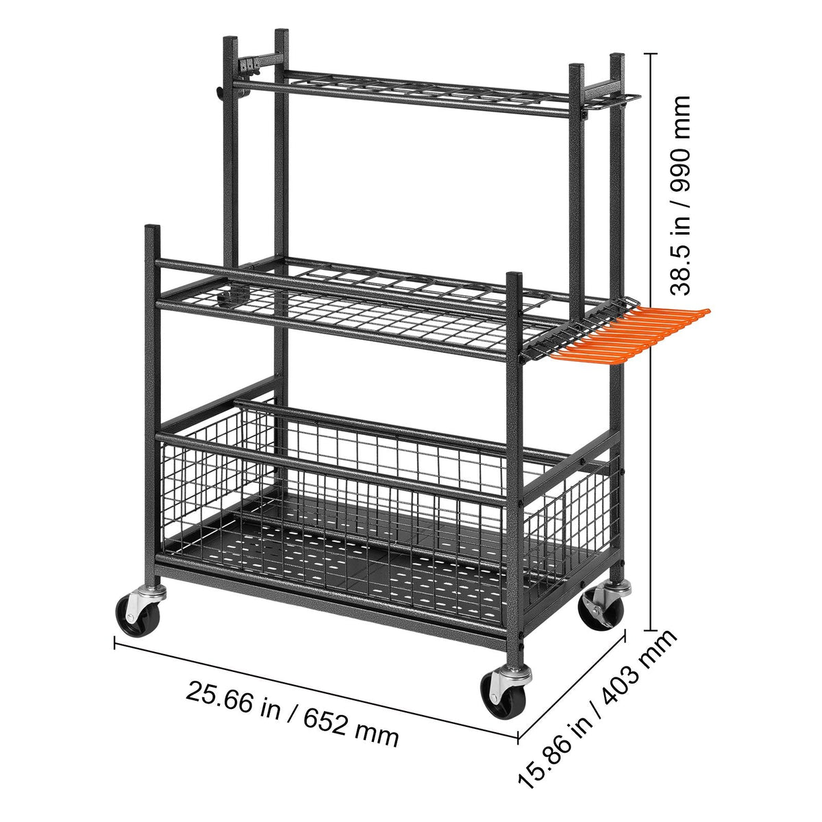 Garden Tool Organizer 16 Slots with Hooks with Wheels for Garage Organization and Storage