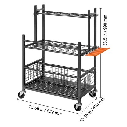 Garden Tool Organizer 16 Slots with Hooks with Wheels for Garage Organization and Storage