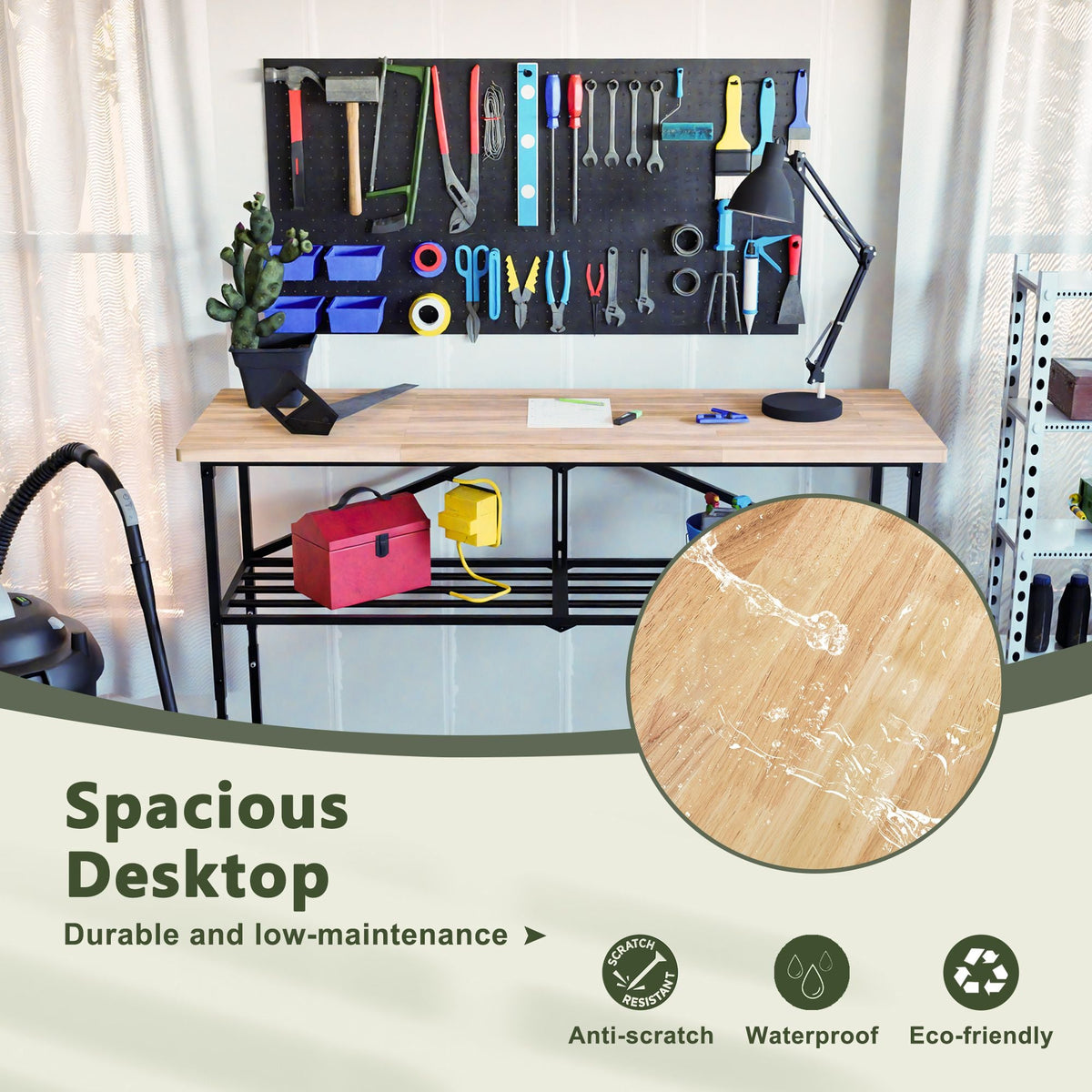 Foldable Hardwood Workbench Adjustable Wood-Top Utility Table with Locking Casters