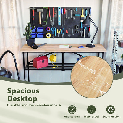 Foldable Hardwood Workbench Adjustable Wood-Top Utility Table with Locking Casters