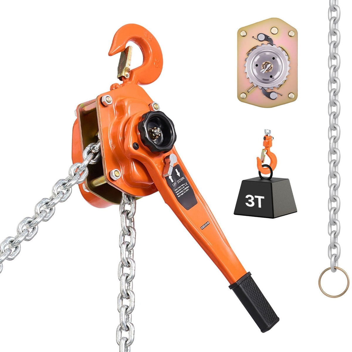 Heavy Duty Manual Lever Chain Hoist 3T 6600LBS Capacity Come Along 10FT Lift G80 Alloy Steel Chain