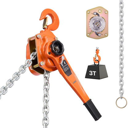 Heavy Duty Manual Lever Chain Hoist 3T 6600LBS Capacity Come Along 10FT Lift G80 Alloy Steel Chain
