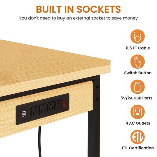 48''Adjustable Workbench with pegboard Heavy Duty Wooden Desktop with Wheels