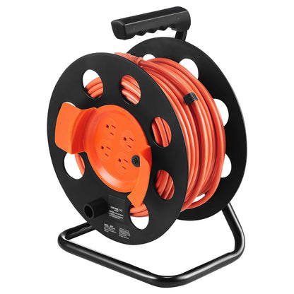Extension Cord Reel 100FT with 4 Outlets and Dust Cover Heavy Duty 14AWG Power Cord