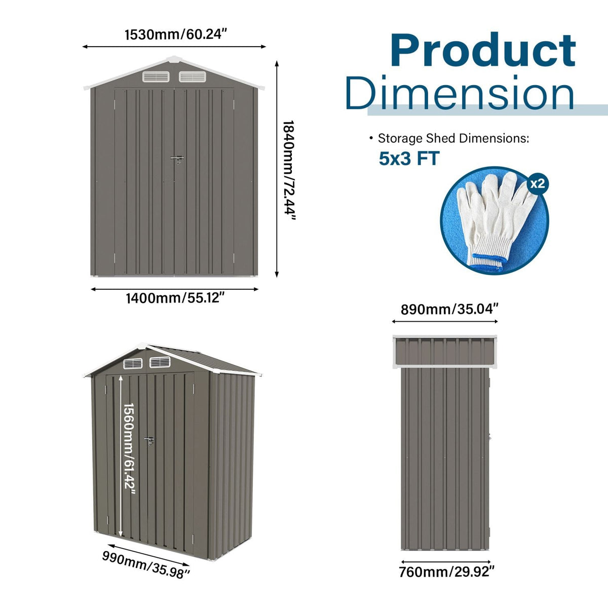5X3 FT Metal Outdoor Storage Shed