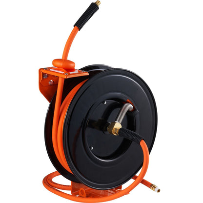 Retractable Air Hose Reel 3/8 IN x 50 FT Hybrid Air Hose Max 300PSI with 5 In Lead