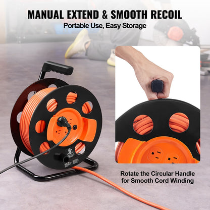 Extension Cord Reel 100FT with 4 Outlets and Dust Cover Heavy Duty 14AWG Power Cord