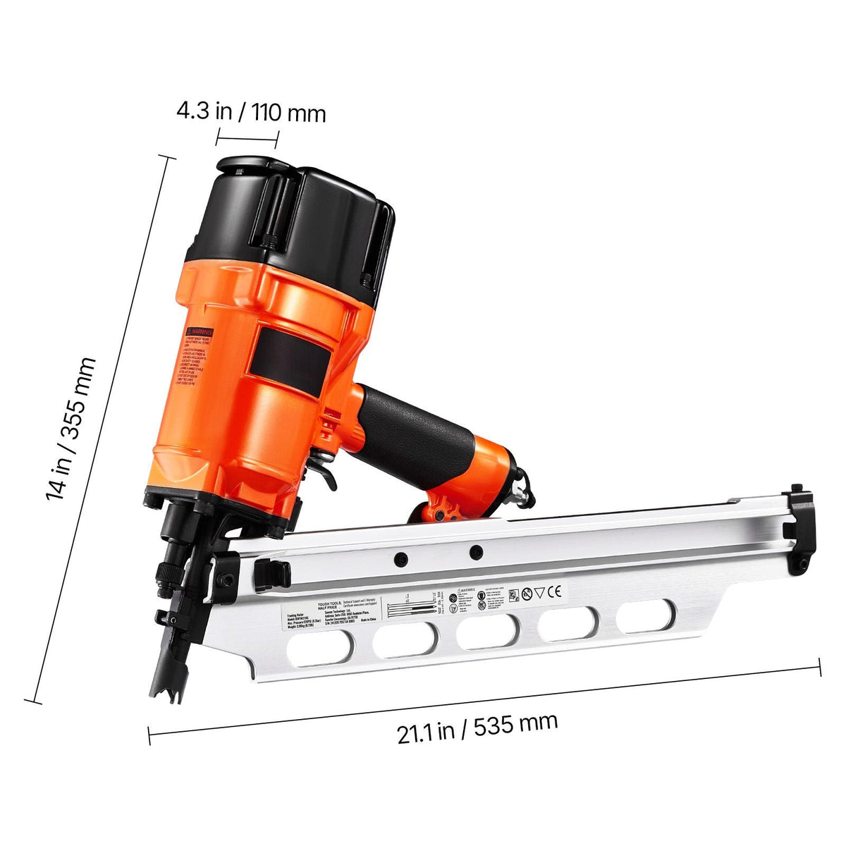 Framing Nailer 2" to 3-1/2" 21 Degree Full Round Head Pneumatic Framing Nailer with Dual Trigger Modes & Tool-Less Depth Adjustment
