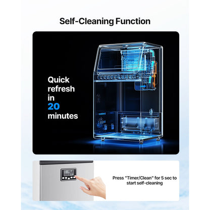 Commercial Ice Maker Machine 100lbs/24h with 28Lbs Storage Stainless Steel Freestanding & Under Counter Ice Maker