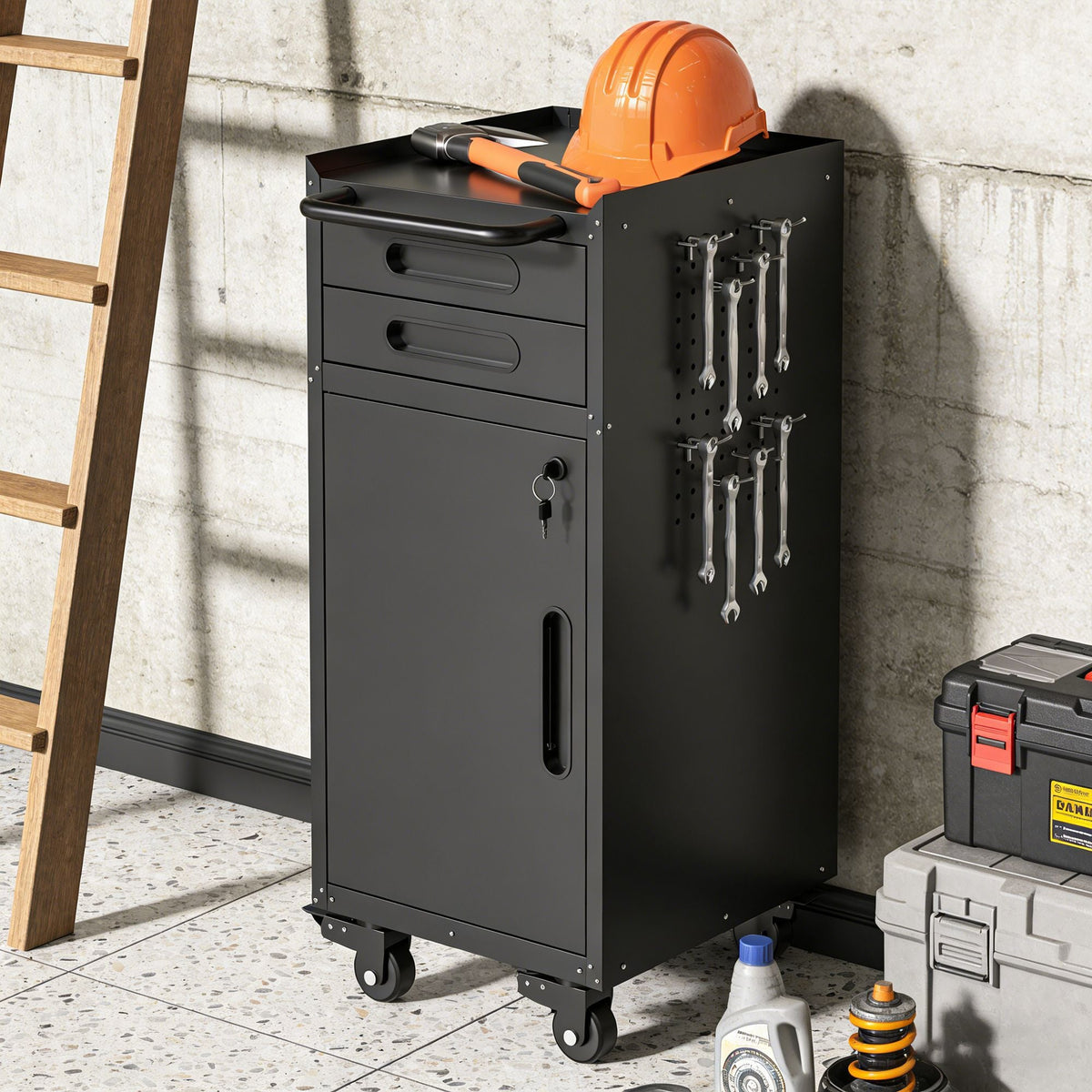 34.3" Narrow Rolling Tool Cabinet Garage Storage with Lockable Door Slim Metal Organizer